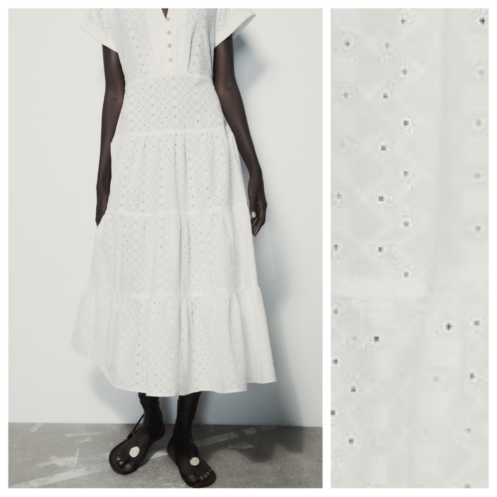 Zara White Eyelet Midi Dress - Picture 3 of 11